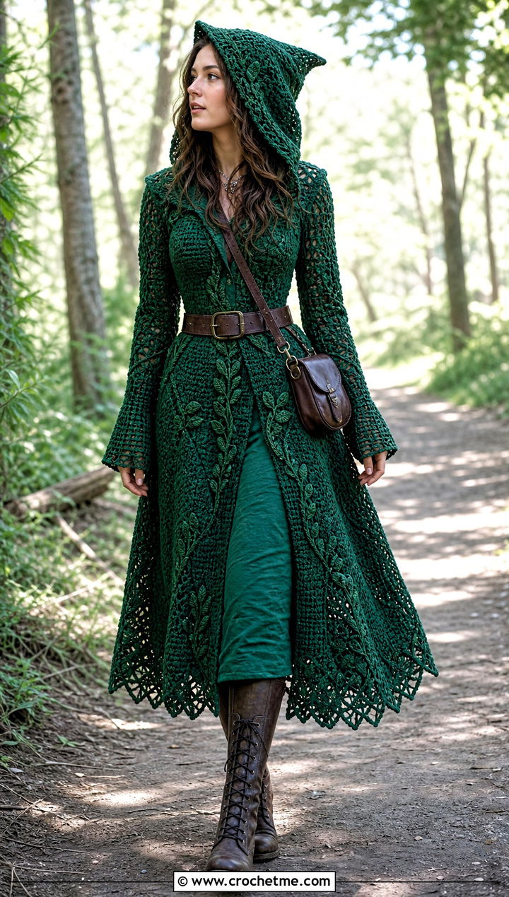 Crochet Fairy Hooded Dress With Lace Up Boots - 30 crochet fairy clothes and outfit ideas
