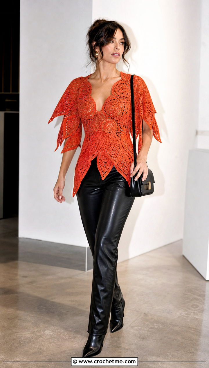 Crochet Fairy Petal Sleeve Top With Leather Pants - 30 crochet fairy clothes and outfit ideas