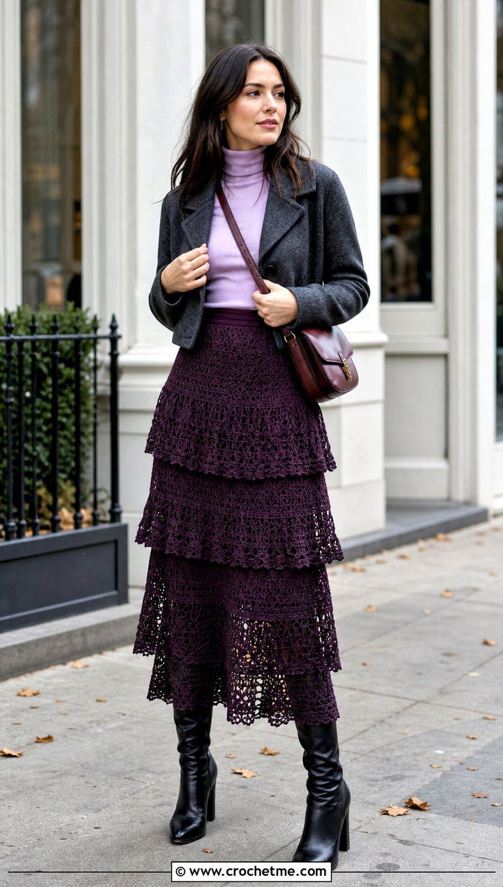 Crochet Fairy Tiered Skirt With Fitted Turtleneck - 30 crochet fairy clothes and outfit ideas