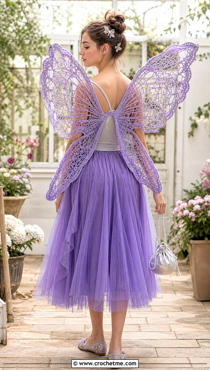 Crochet Fairy Wings With Tulle Skirt - 35 Crochet Halloween Costume Women outfit ideas
