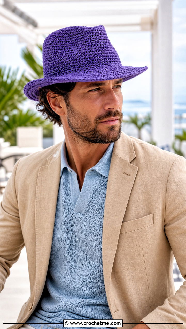 Crochet Fedora Hat With Smart Casual Blazer - 30 male crochet hat outfit ideas