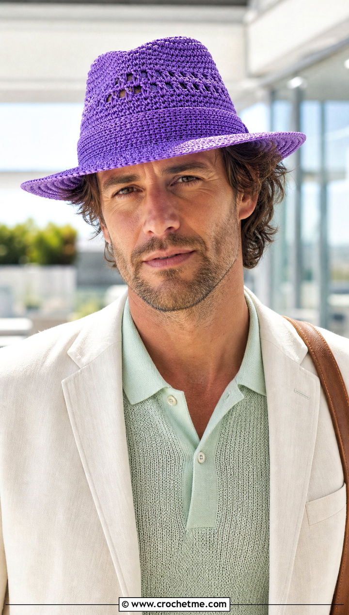 Crochet Fedora Hat With Tailored Separates Outfit - 25 Unisex Crochet Hat outfit ideas