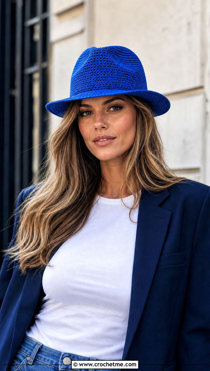 Crochet Fedora Panama Hat With Jeans And Blazer - 15 crochet panama hat outfit ideas