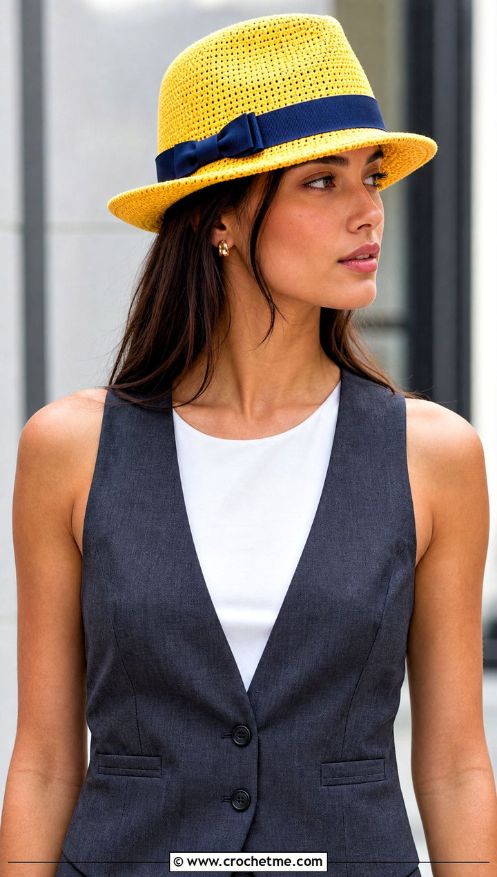 Crochet Fedora With Bow And Waistcoat Outfit - 20 Crochet Hat With Bow outfit ideas