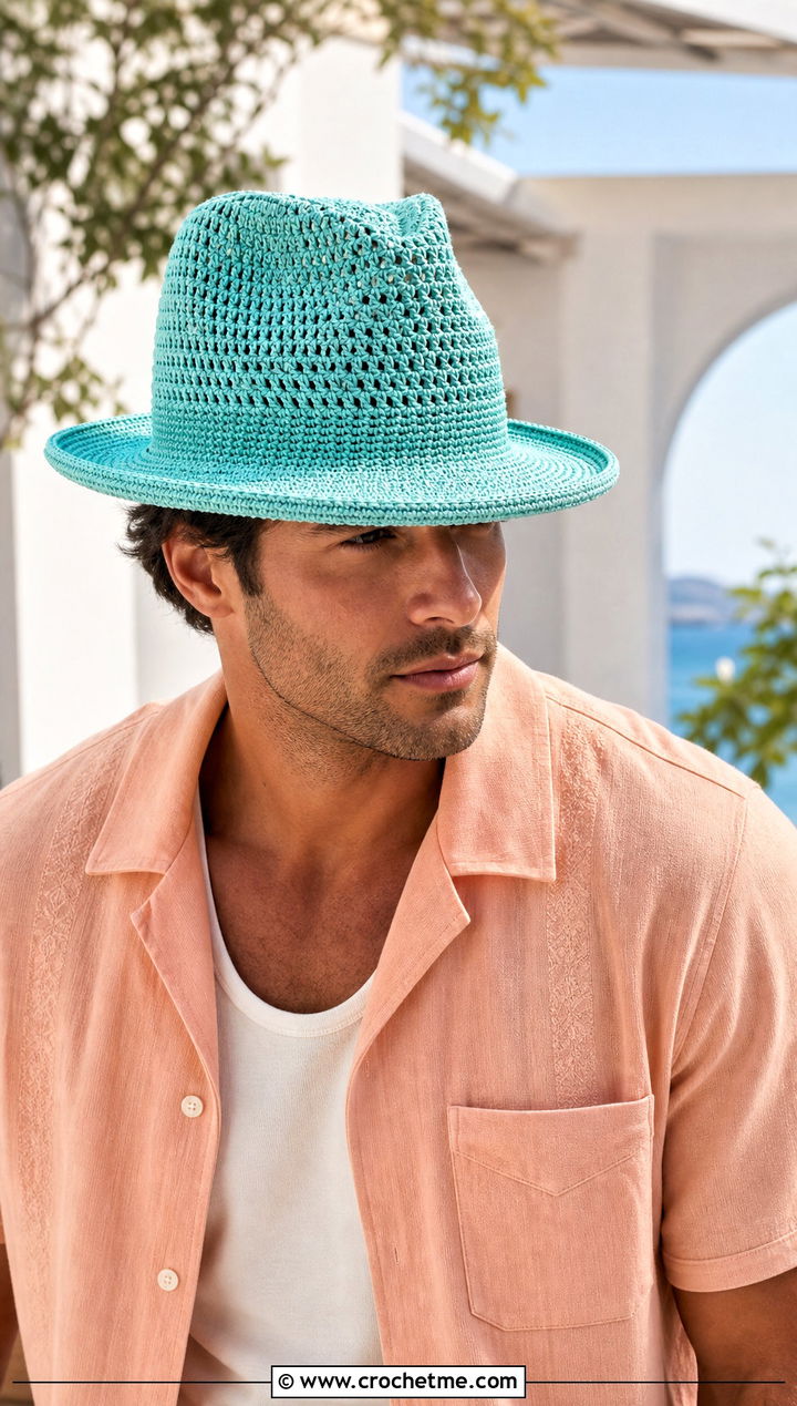 Crochet Fedora With Resort Outfit - 30 men crochet hat outfit ideas