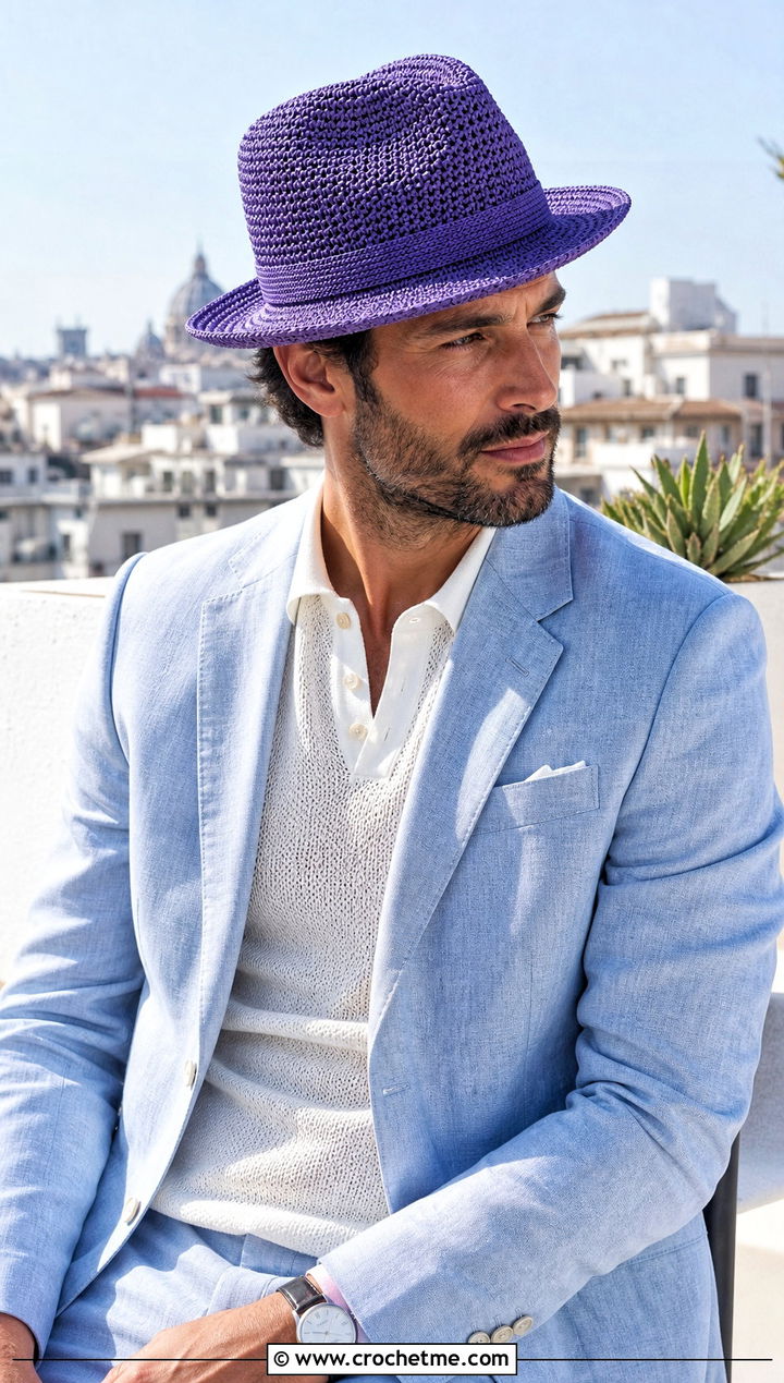 Crochet Fedora With Smart Casual Tailoring - 15 Unique Crochet Men Hat outfit ideas