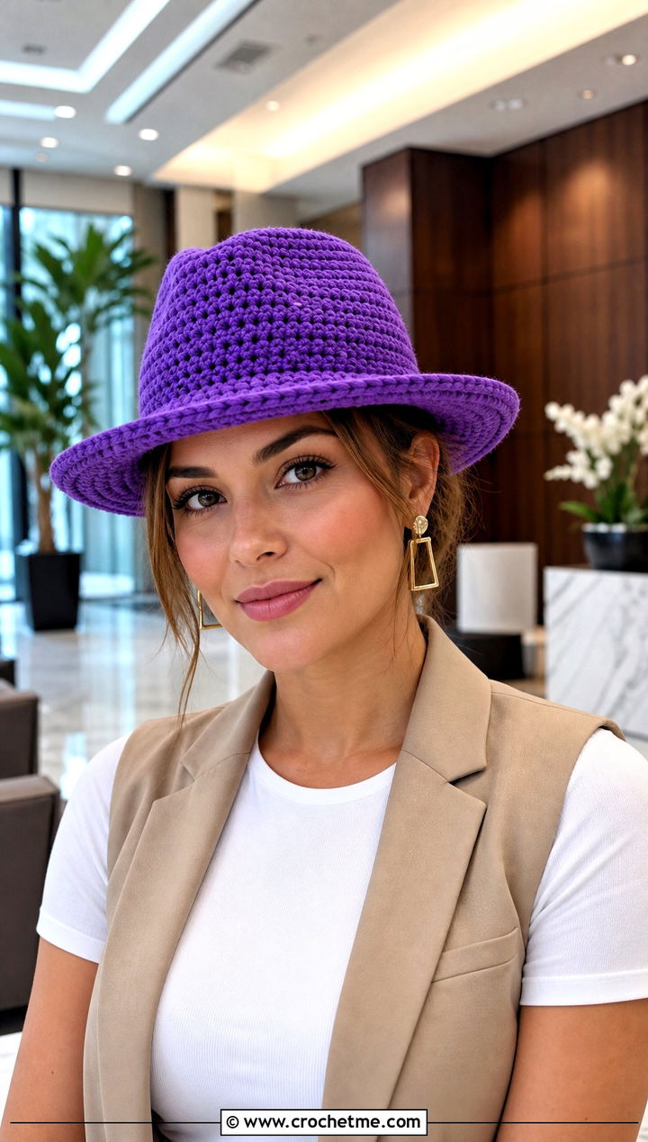 Crochet Fedora With Tailored Vest - 20 Cool Crochet Hat Ideas