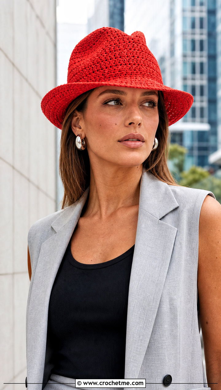 Crochet Fedora With Tailored Vest Outfit - 20 Easy Crochet Womens Hat outfit ideas