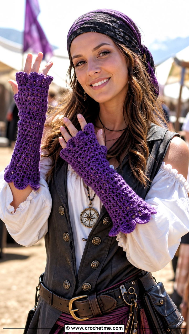 Crochet Fingerless Gloves Pirate Costume With Trench Vest - 30 crochet pirate costume outfit ideas