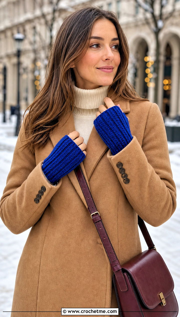 Crochet Fingerless Gloves With Wool Coat - 25 Small Crochet Projects Clothes and outfit ideas