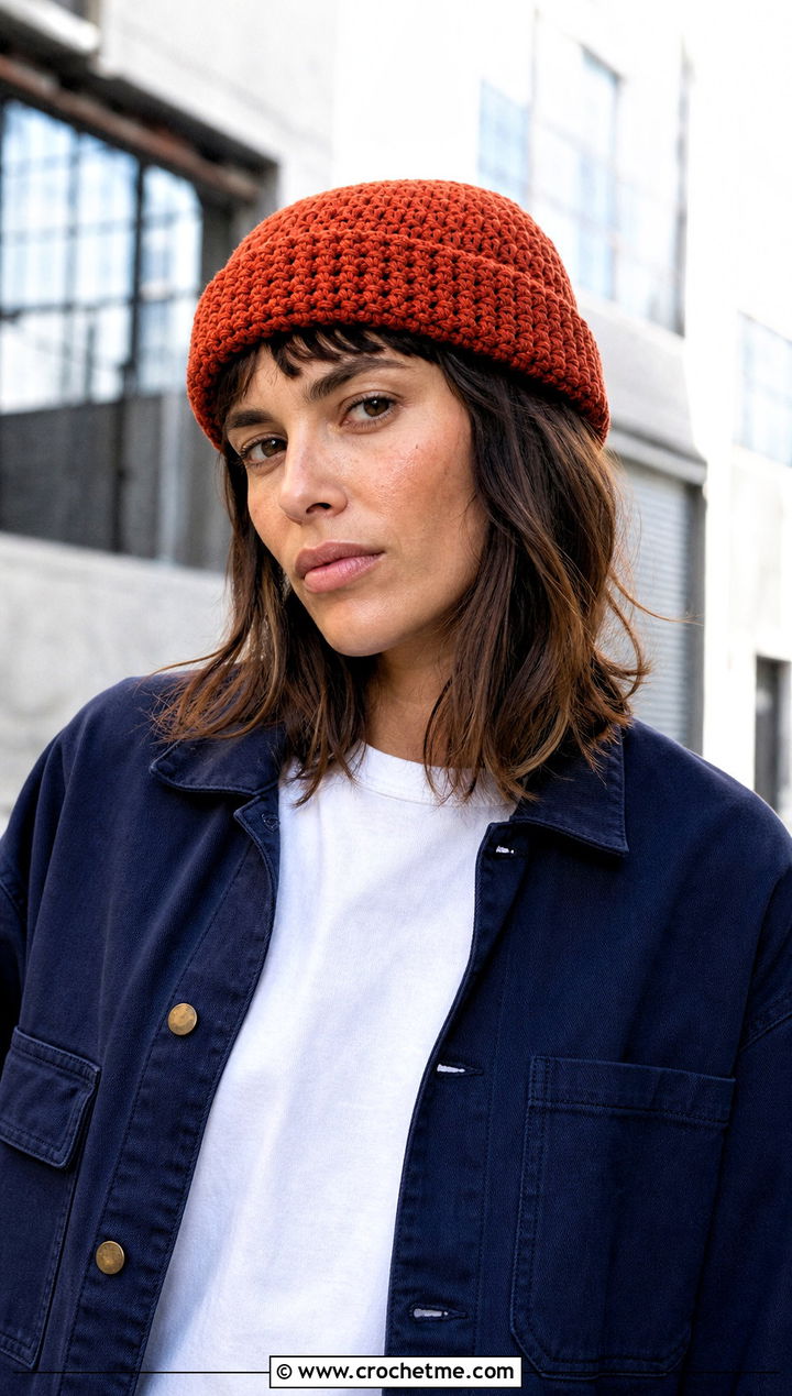 Crochet Fisherman Beanie With Chore Jacket - 30 aesthetic crochet hat ideas