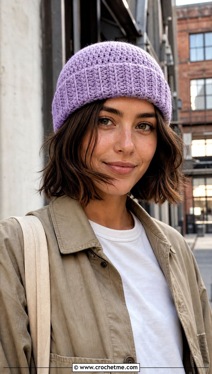 Crochet Fisherman Beanie With Utility Jacket And Barrel Jeans - 30 Quick And Easy Crochet Hat outfit ideas