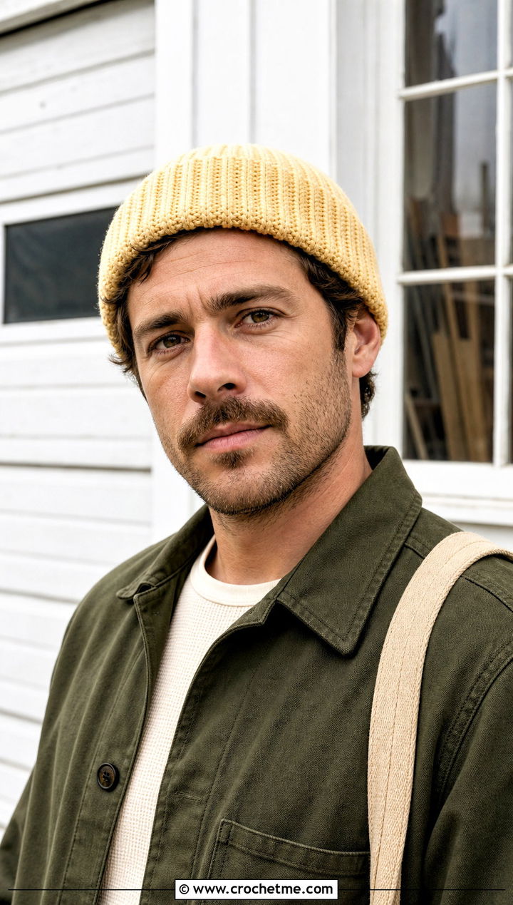 Crochet Fisherman Beanie With Workwear Outfit - 15 Unique Crochet Men Hat outfit ideas