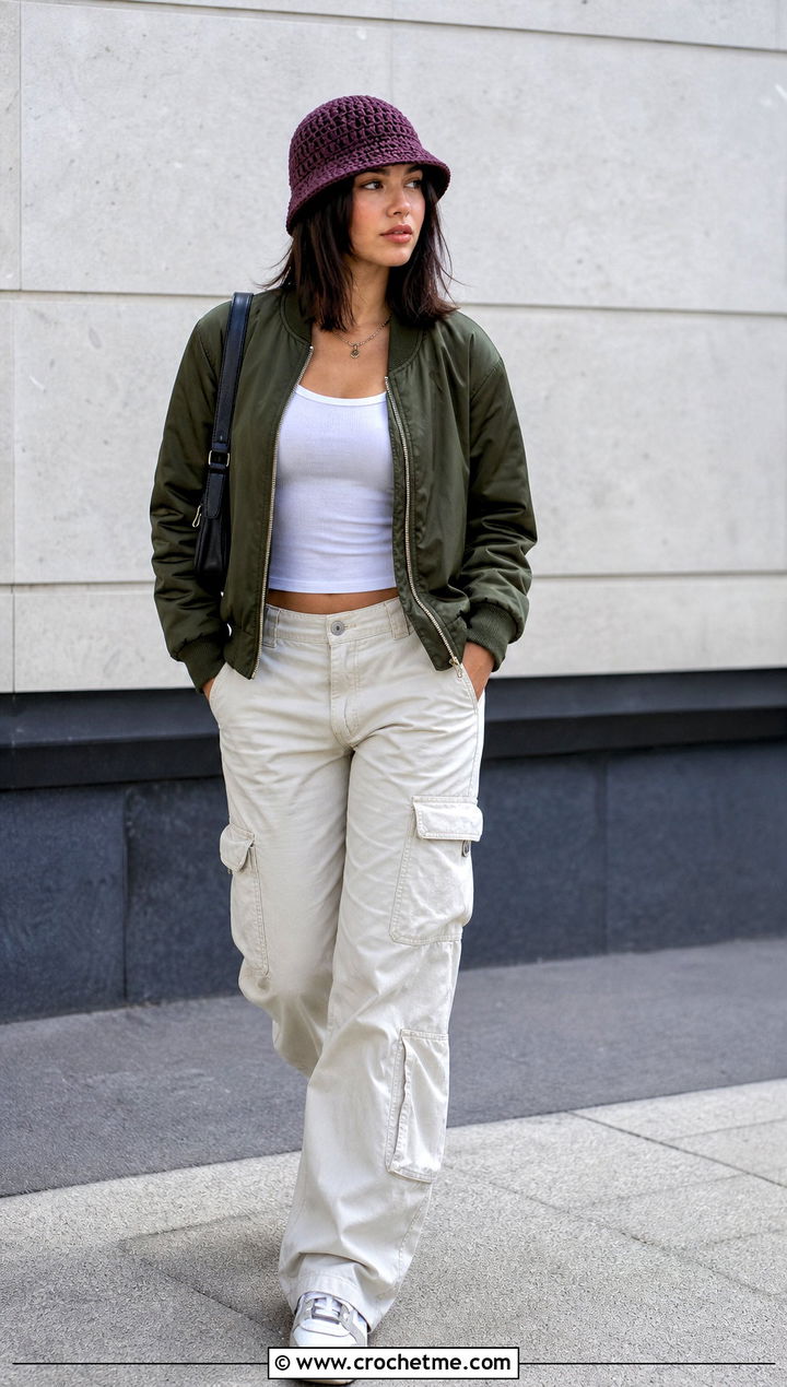 Crochet Fisherman Hat With Cargo Pants - 30 Women Crochet Hats outfit ideas