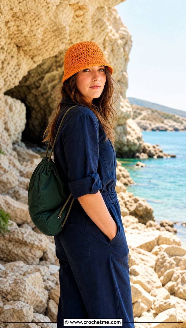 Crochet Fisherman Hat With Utility Jumpsuit - 25 Crochet Hats With Brim outfit ideas