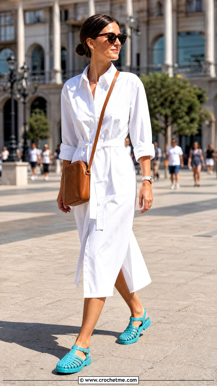 Crochet Fisherman Sandals With A Shirt Dress - 35 crochet shoes outfit ideas