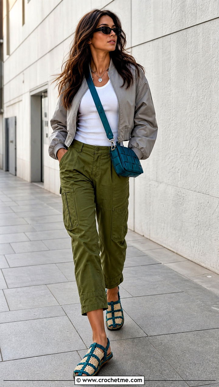 Crochet Fisherman Sandals With Cargo Pants - 15 Blue And Beige Crochet Shoes outfit ideas