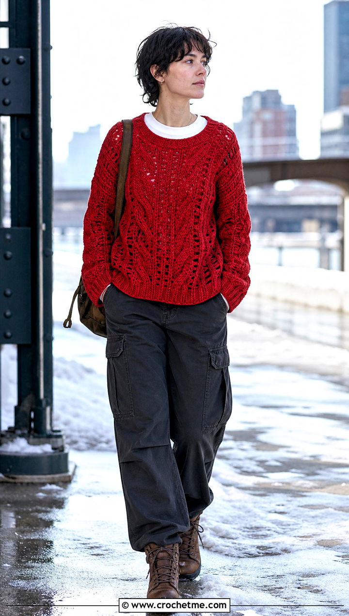 Crochet Fisherman Sweater With Cargo Trousers - 30 Masc Crochet Clothes and outfit ideas