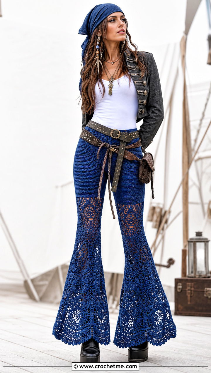 Crochet Flare Pants Pirate Costume With Cropped Blazer - 30 crochet pirate costume outfit ideas
