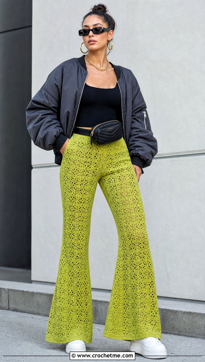Crochet Flare Pants With Fitted Bodysuit - 20 crochet apparel and outfit ideas