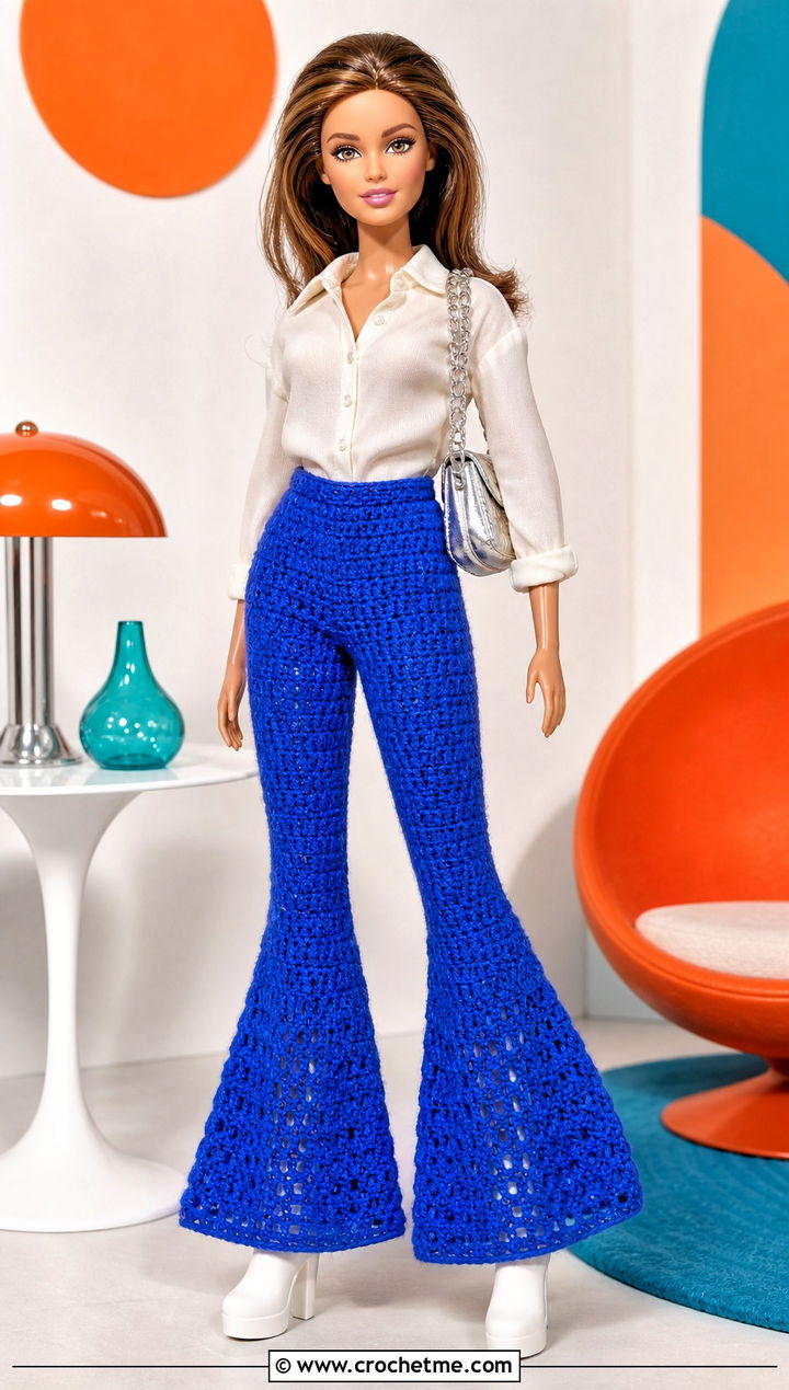 Crochet Flared Pants With Button Front Blouse - 25 Dolls Crochet Clothes and outfit ideas