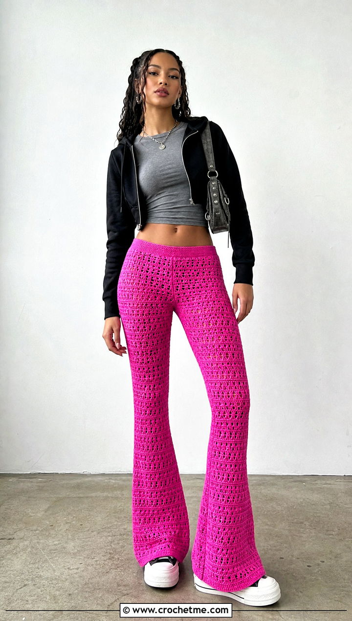 Crochet Flared Pants With Fitted Baby Tee - 25 grunge crochet clothes and outfit ideas