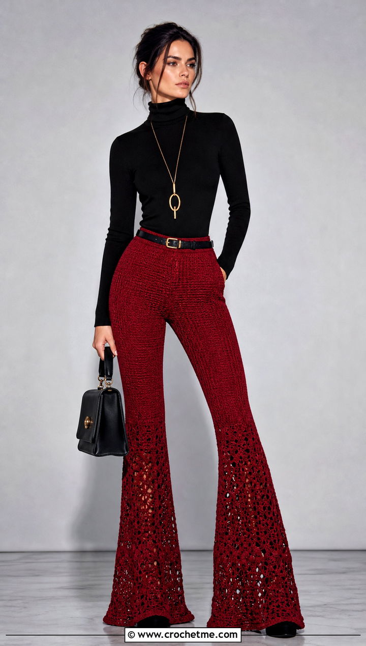 Crochet Flared Pants With Fitted Turtleneck - 15 goth crochet clothing and outfit ideas