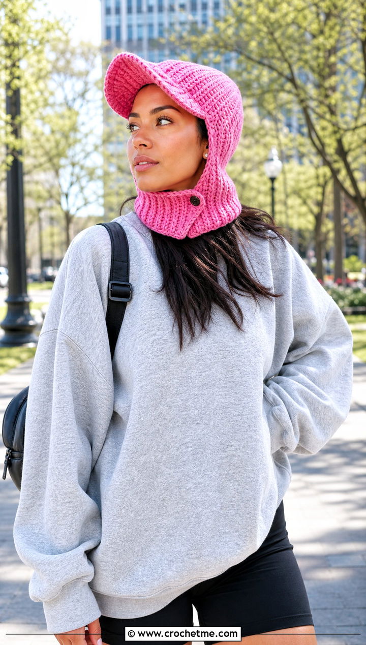 Crochet Flip Up Visor Knight Hat With Biker Shorts - 15 Knight Crochet Hat outfit ideas