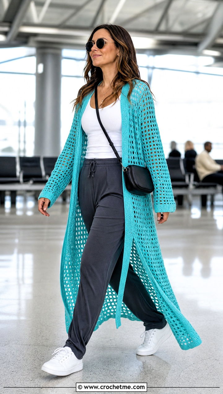 Crochet Floor Length Duster With Track Pants - 25 weird crochet clothes and outfit ideas