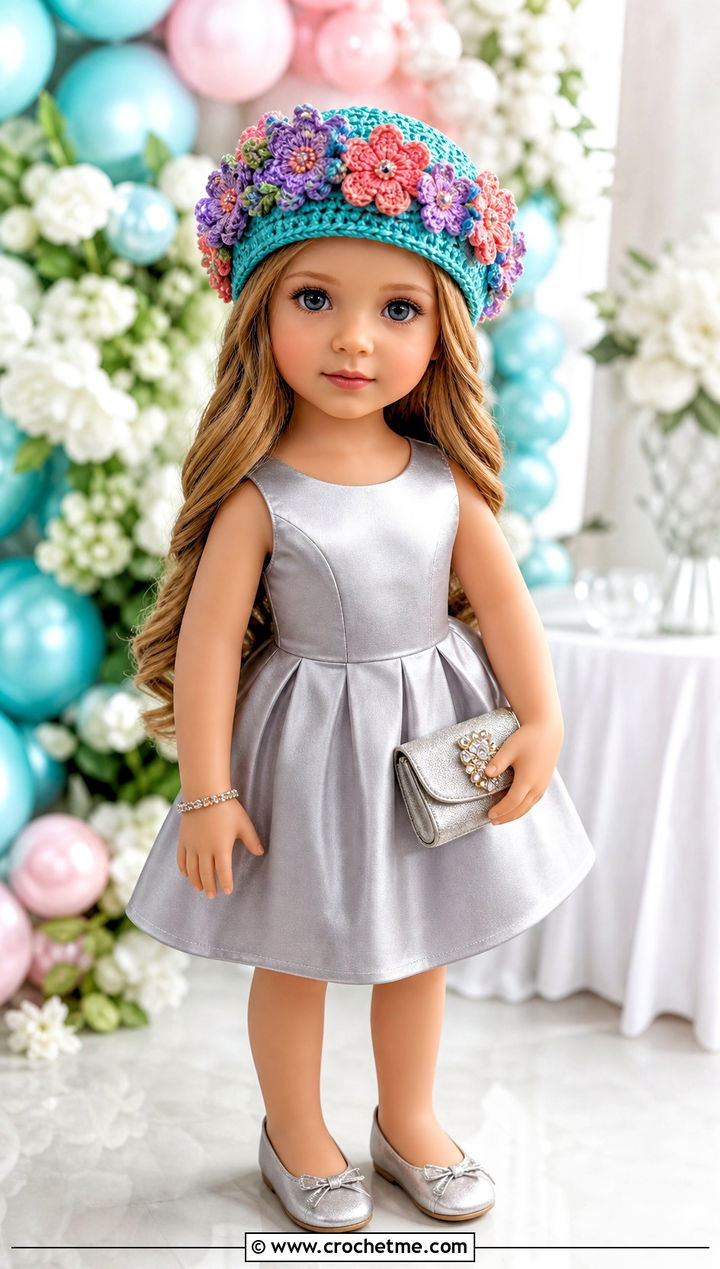 Crochet Flower Crown Hat With Satin Party Dress And Flats - 35 crochet hat for doll outfit ideas