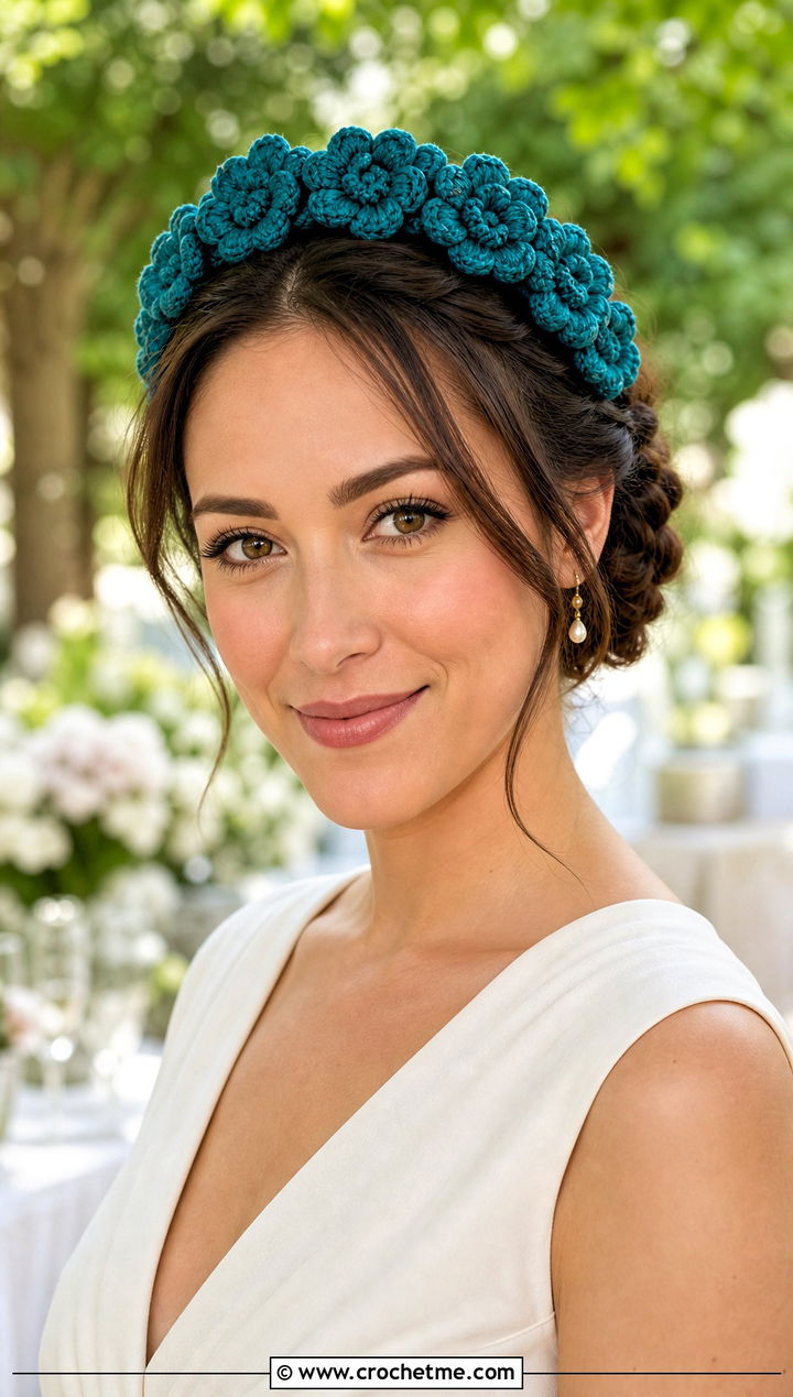 Crochet Flower Crown Headband With Minimal Midi Dress - 25 crochet puff flower headband outfit ideas