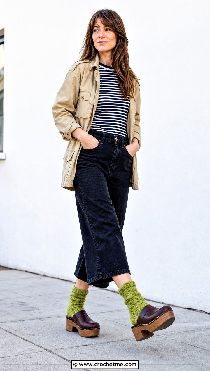 Crochet Fluffy Ankle Socks With Wide Leg Jeans - 25 Crochet Fluffy Socks outfit ideas