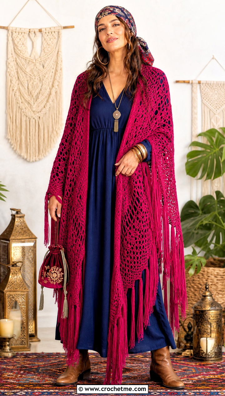Crochet Fortune Teller Shawl With Maxi Dress - 35 Crochet Halloween Costume Women outfit ideas