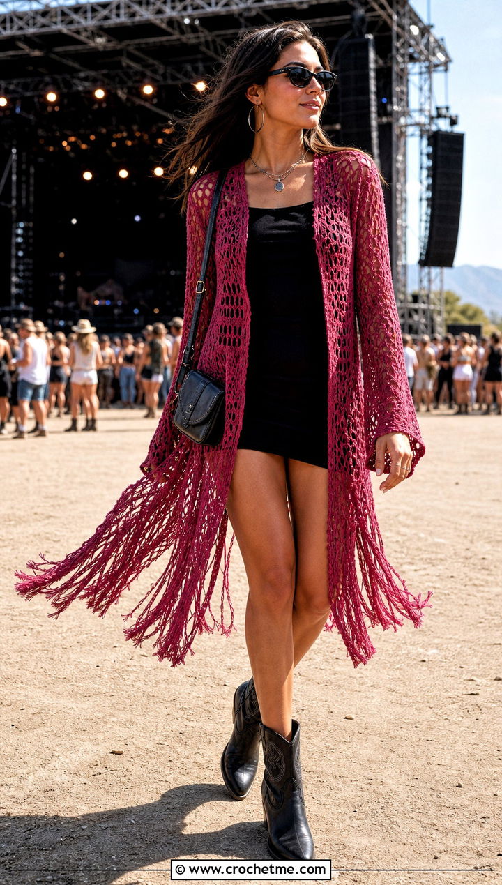 Crochet Fringe Cover Up Dress With Cowboy Boots - 35 crochet summer cover up outfit ideas