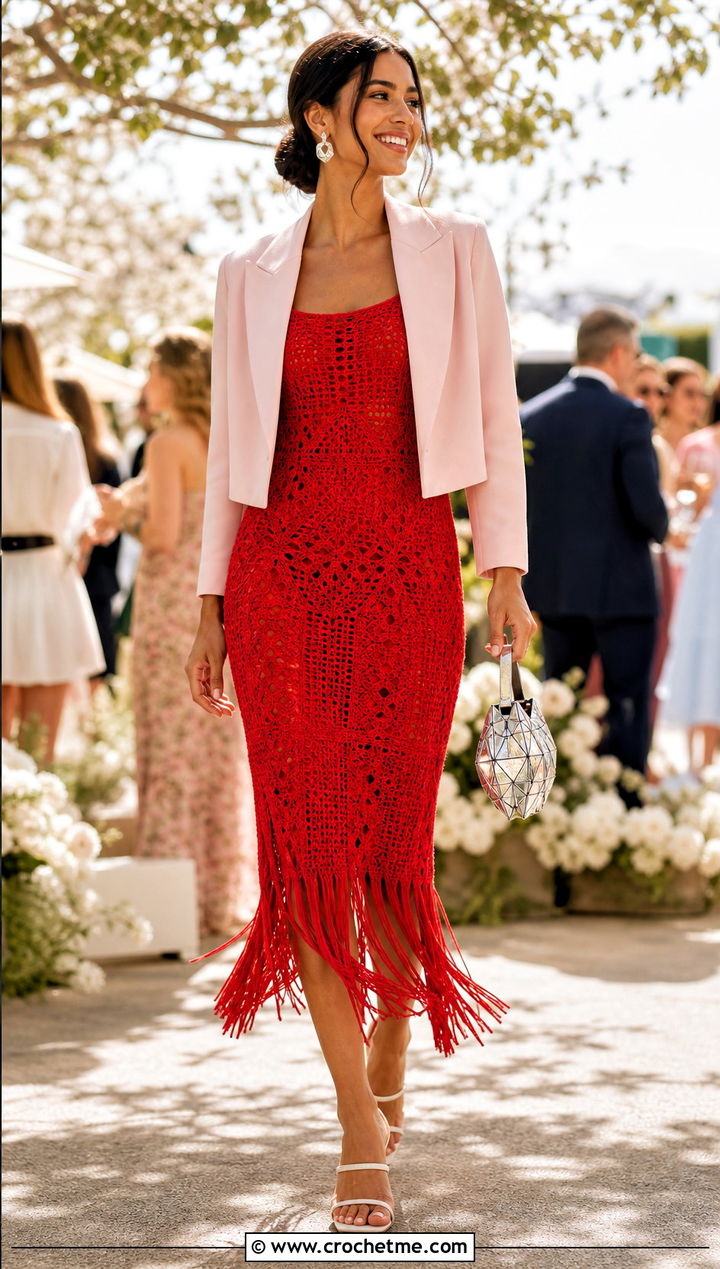 Crochet Fringe Dress With Minimal Sandals - 25 crochet easter dress outfit ideas