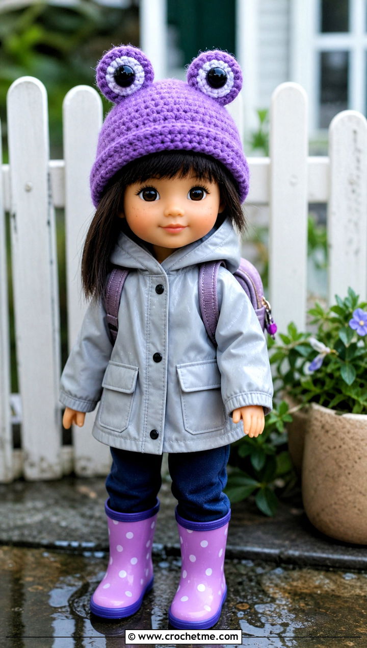 Crochet Frog Hat With Raincoat And Rubber Boots - 35 crochet hat for doll outfit ideas