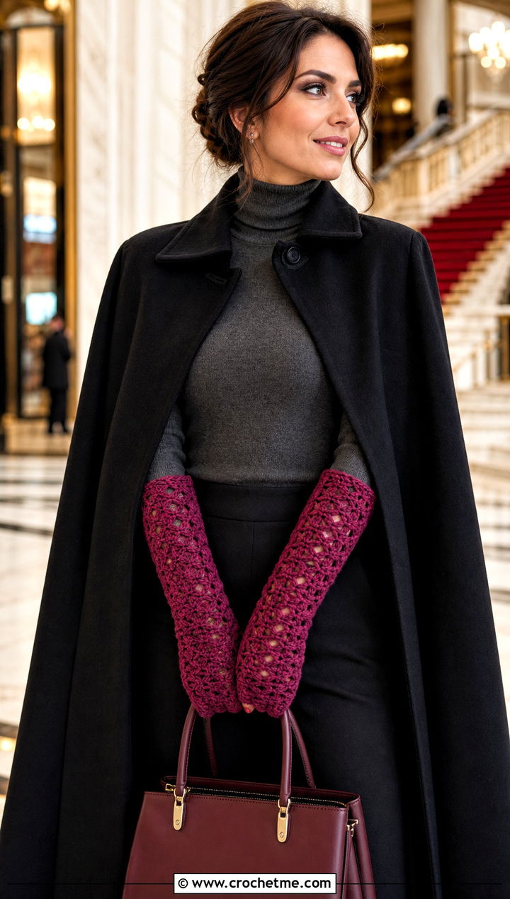 Crochet Gauntlet Gloves With Cape Coat - 25 crocheted gloves outfit ideas