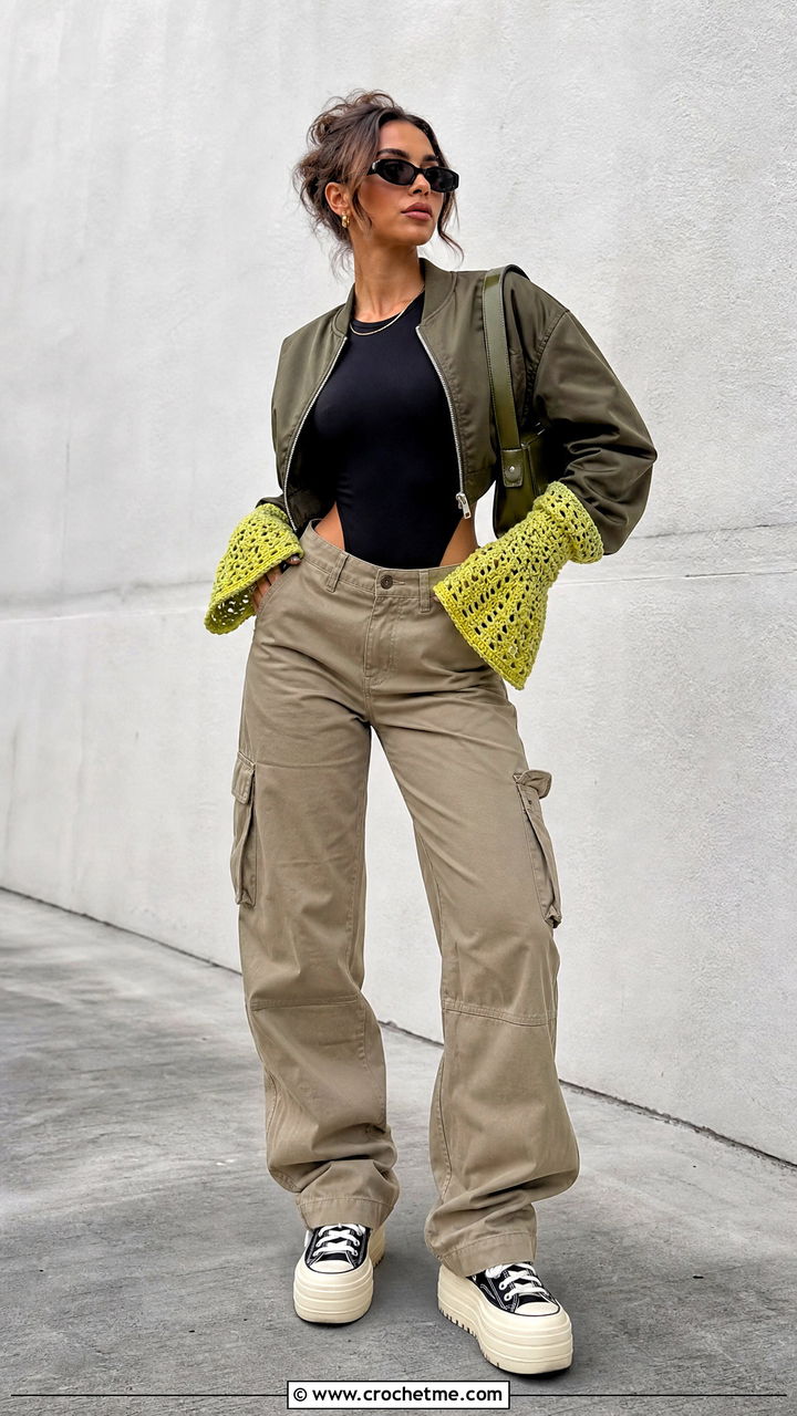 Crochet Gauntlet Gloves With Cargo Pants - 35 crochet hand gloves outfit ideas