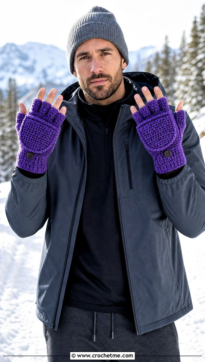 Crochet Glittens With Technical Shell Jacket - 25 crochet mittens for men outfit ideas