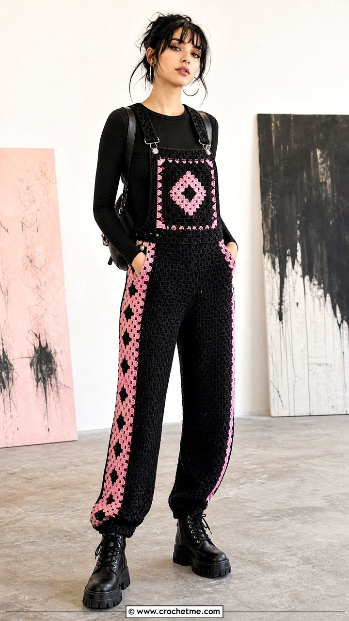 Crochet Goth Overalls With Fitted Bodysuit - 35 Crochet Goth Clothes and outfit ideas