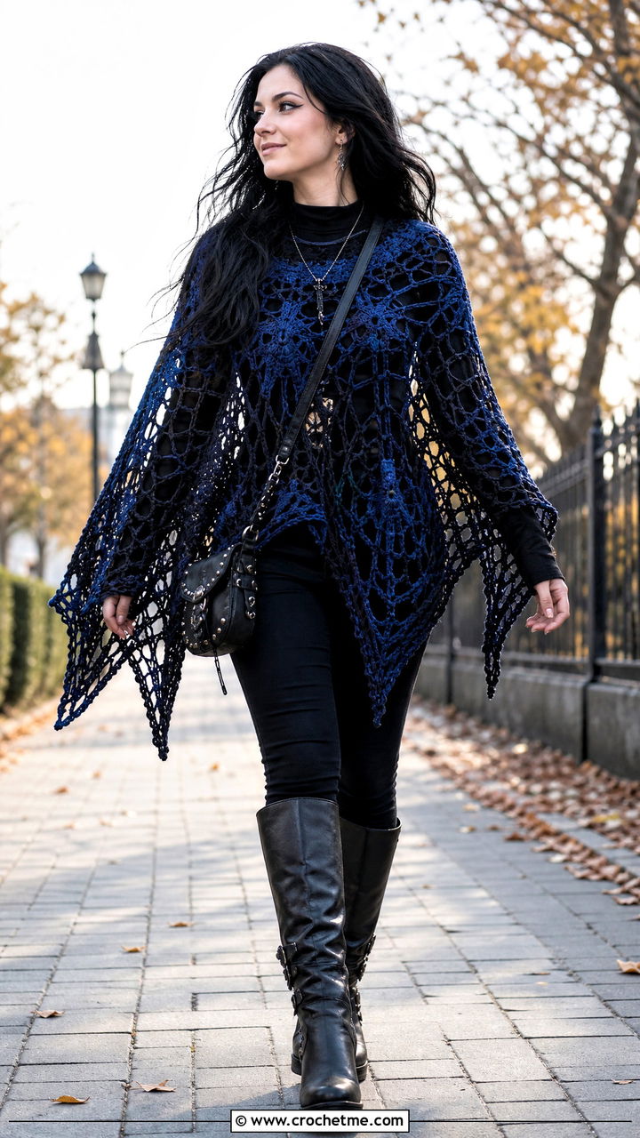 Crochet Goth Poncho With Skinny Jeans - 35 Crochet Goth Clothes and outfit ideas