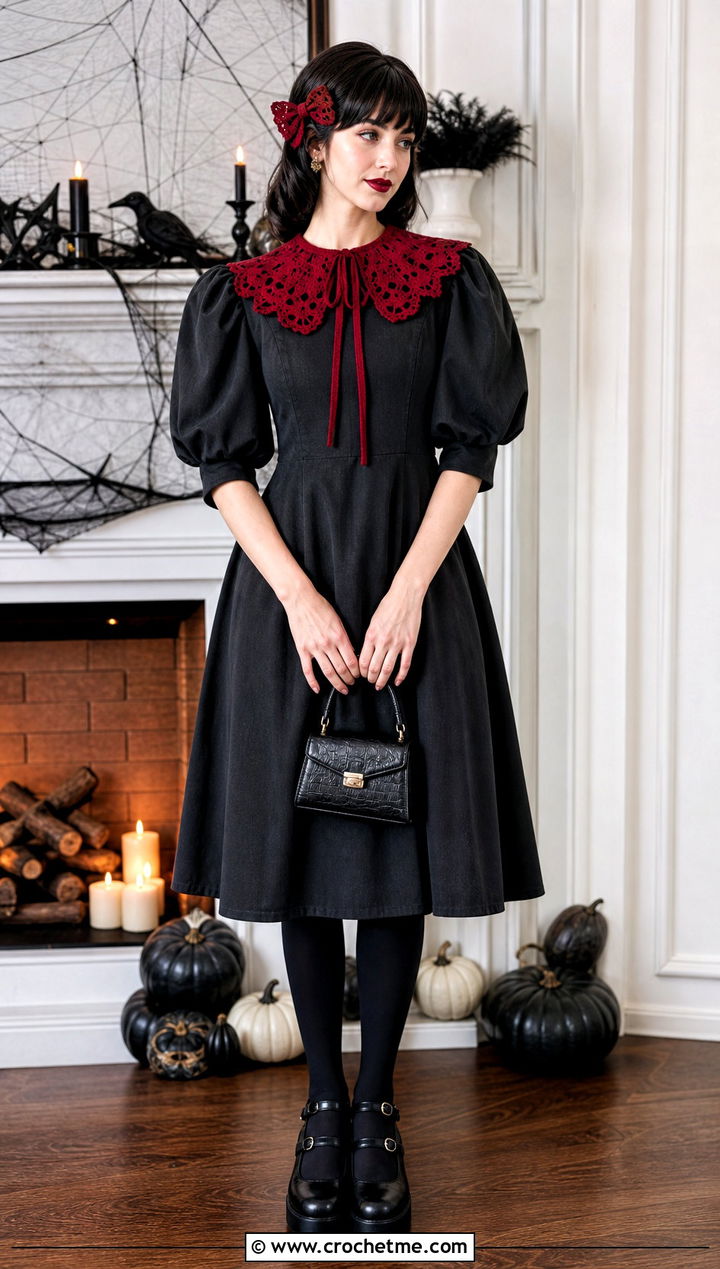Crochet Gothic Doll Collar Dress Costume - 15 crochet halloween costumes women outfit ideas
