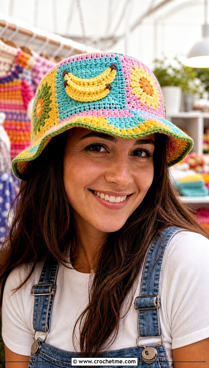 Crochet Granny Square Banana Hat With Overalls - 30 crochet banana hat outfit ideas