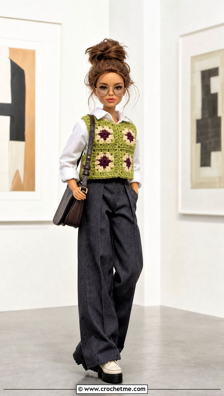 Crochet Granny Square Vest With Wide Leg Pants Doll Outfit - 15 Crochet Doll Clothes English outfit ideas