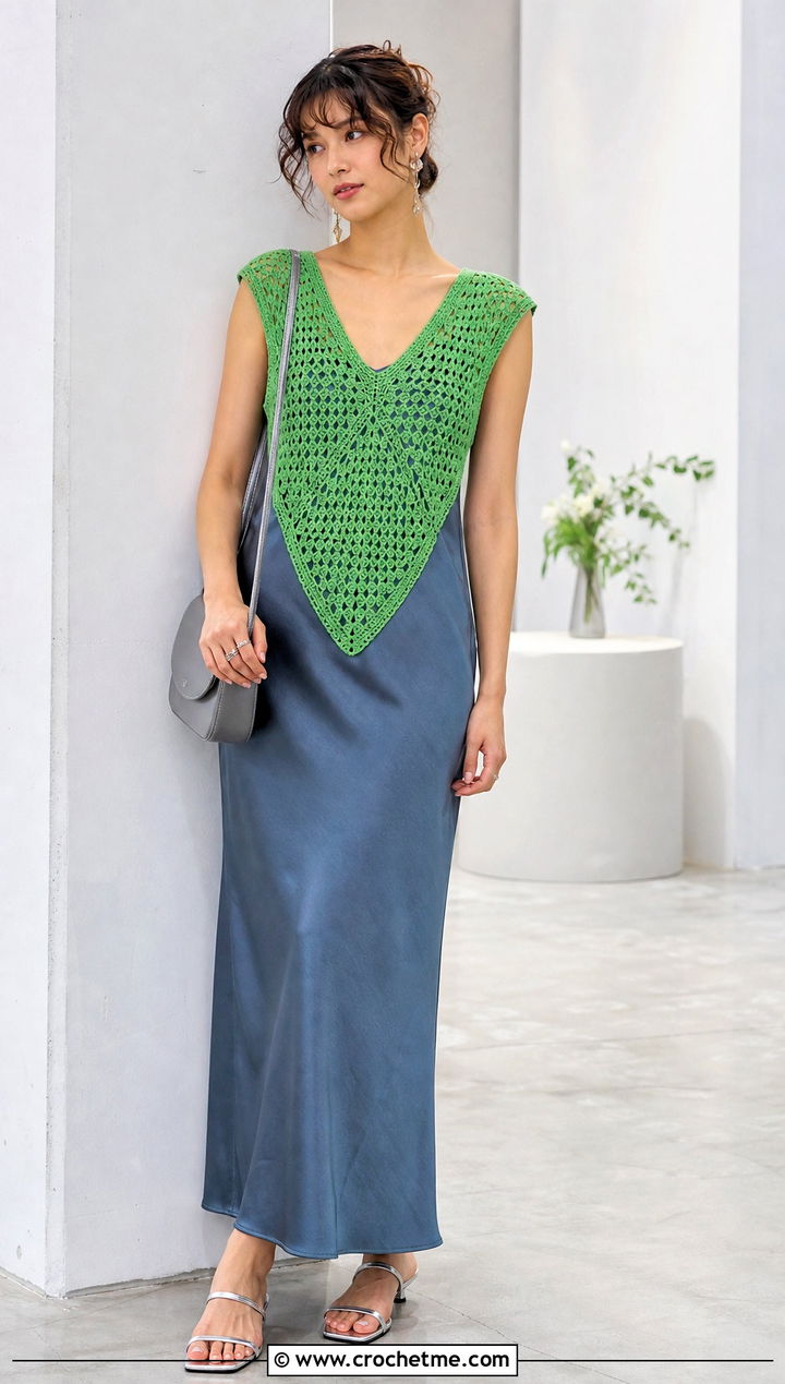 Crochet Granny Triangle Lace Top With Slip Dress - 25 crochet granny triangle top outfit ideas