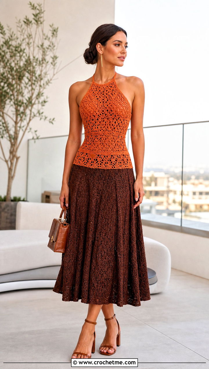 Crochet Halter Midi Dress With Block Heels - 25 Crochet Top Dress outfit ideas