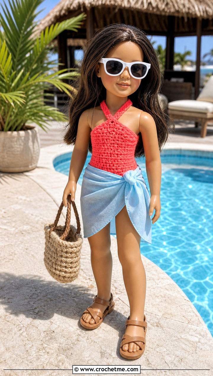 Crochet Halter Swimsuit With Wrap Skirt - 25 Crochet Small Doll Clothes and outfit ideas
