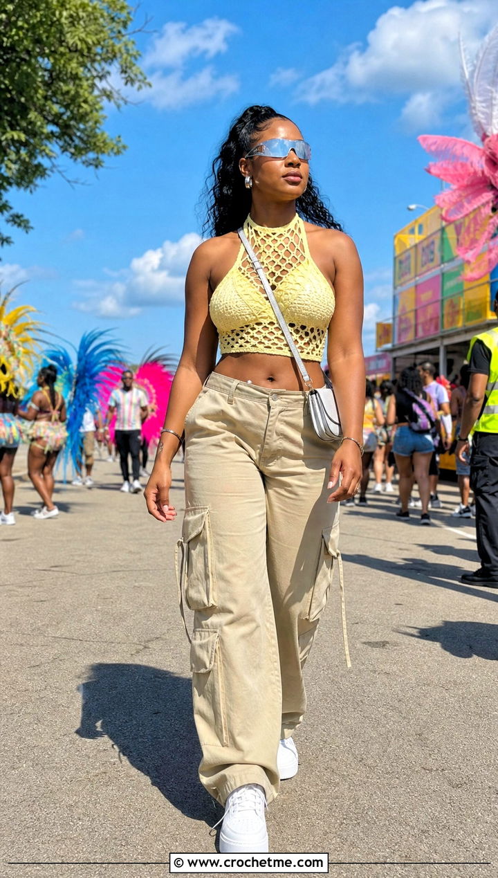 Crochet Halter Top Carnival Outfit With Cargo Pants - 30 crochet carnival outfit ideas