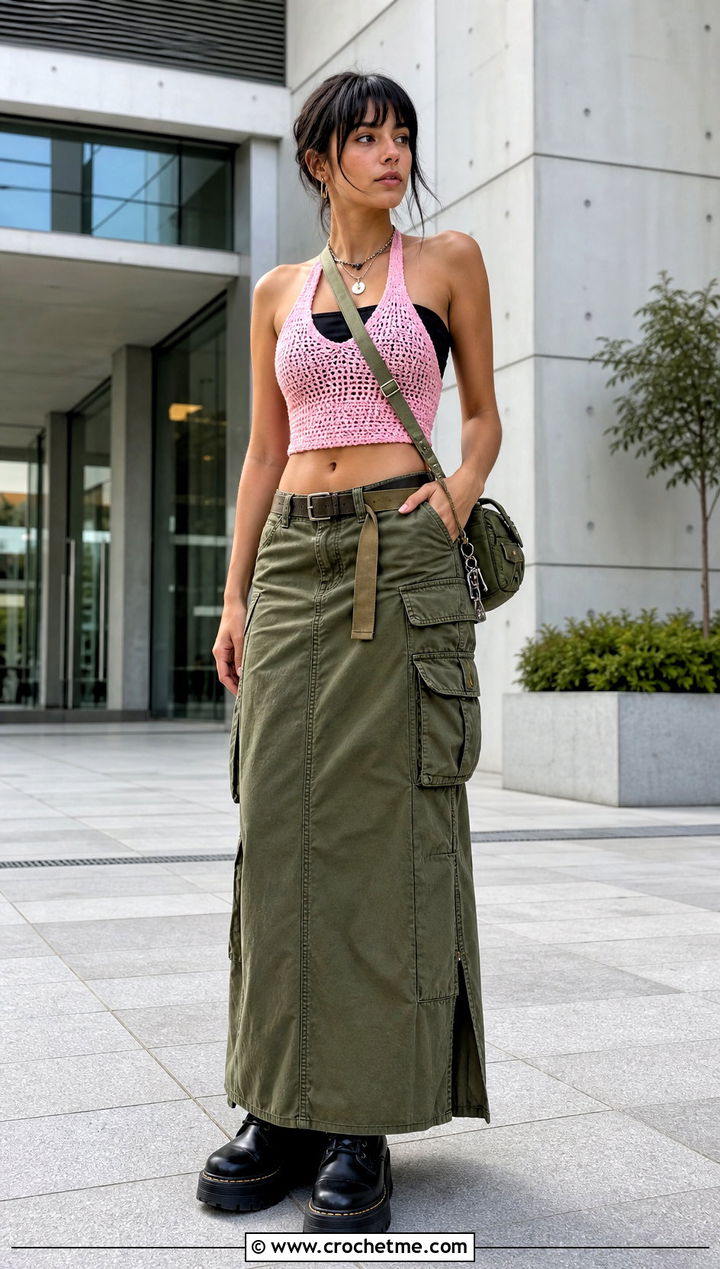 Crochet Halter Top With Cargo Maxi Skirt - 25 grunge crochet clothes and outfit ideas