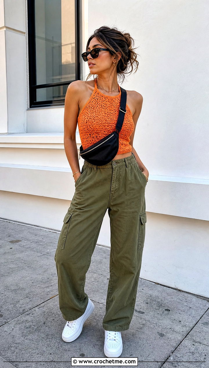 Crochet Halter Top With Cargo Pants - 30 crochet summer clothing and outfit ideas